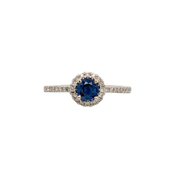 Blue Sapphire Ring in Solid 14K Gold with Natural Diamond Accents - Picture 1 of 7